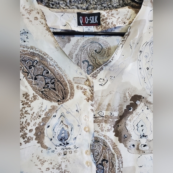 Quo-silk Women's Paisley Silk Button Front Scallop Collar Blouse Top XL - Picture 6 of 8